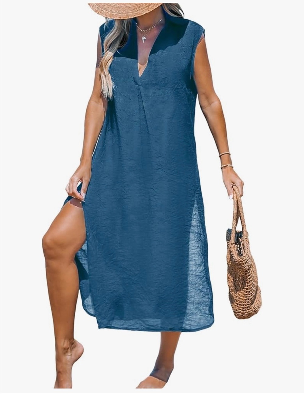 Cupshe Teal V-Neck Sleeveless Beach Coverup Maxi XL